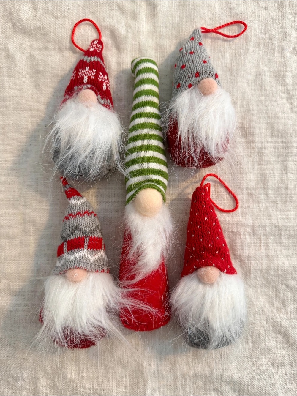 Scandinavian Nordic Gnome Christmas Ornaments Set of 5